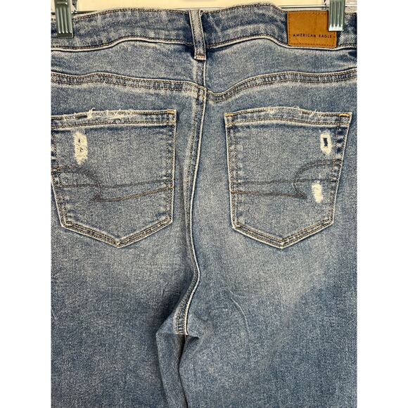 American Eagle (AE) Real Good Mom Stretch Distressed Straight Denim Jeans Sz 4 - Picture 8 of 11